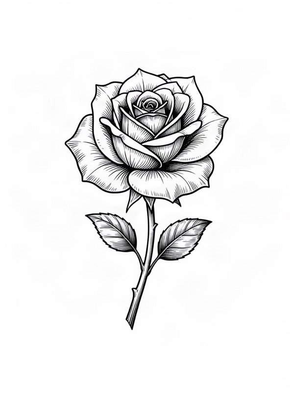 Fine line tattoo design: a rose, the birth flower for June