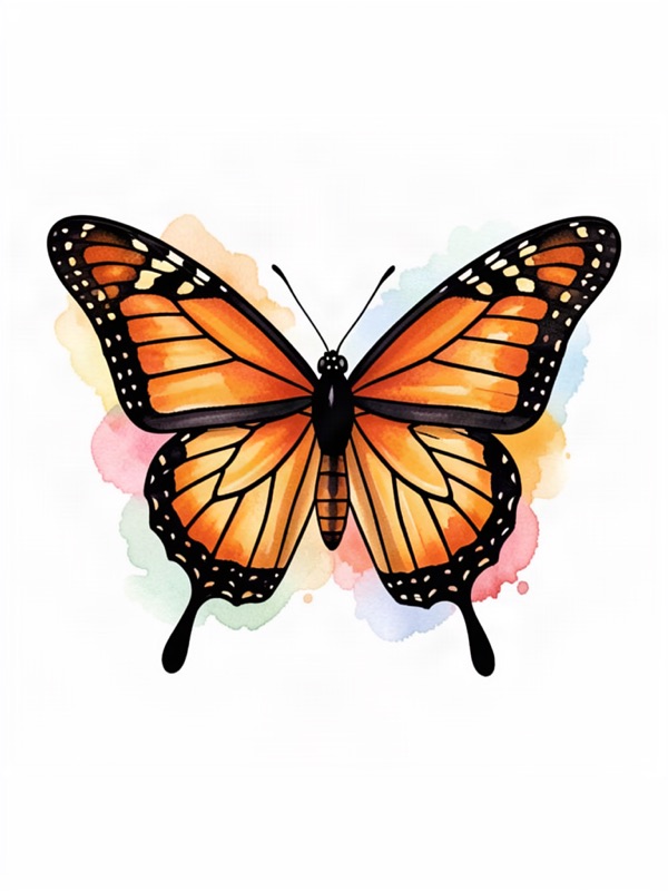 Watercolor tattoo design: a monarch butterfly with open wings