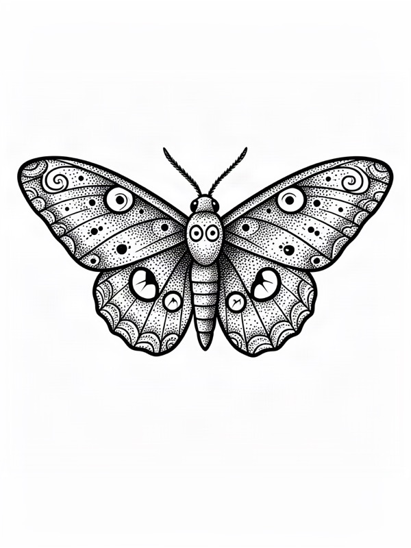 Dotwork tattoo design: a luna moth with ornamental dotwork