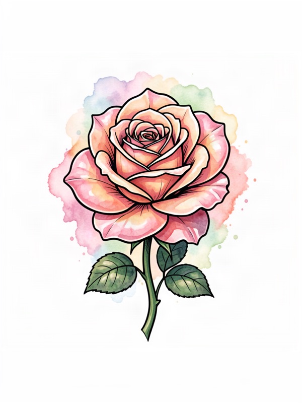 Watercolor tattoo design: a rose with soft watercolor petals