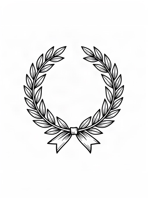 Fine line tattoo design: a laurel wreath ring band with ribbon ends