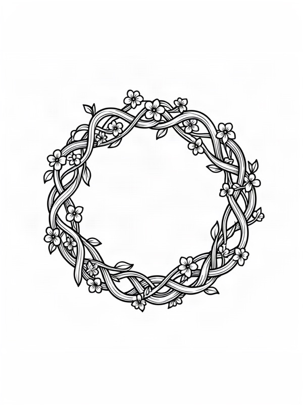 Fine line tattoo design: a ring band of twisting vines with tiny flowers