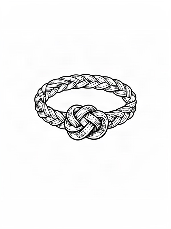Fine line tattoo design: a braided ring band with an ornamental knot